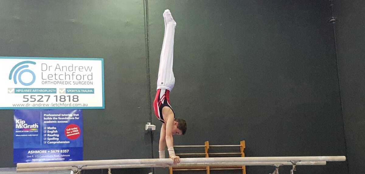 HANDSTAND: Dylan Parker won the Men's Artistic Junior Classic on the Gold Coast on June 24. Photo: Supplied. 