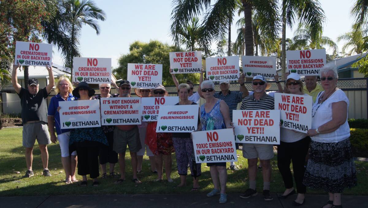 AT WAR: The Bethania Residents Action Group are fired up in opposition to a proposed crematorium on High Road. Photo: Jacob Wilson