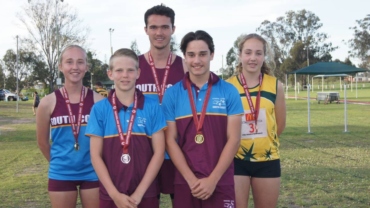 WINNERS: Maddison Aitken, Jack Addley, Sam Windsor, Bailey Brettell and Erin Gallagher won medals at the Queensland Secondary School State Championships. Photo: Jacob Wilson