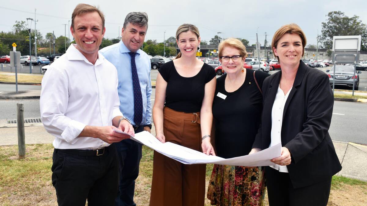 CAR PARK: Health Minister Steven Miles, Logan MP Linus Power, Waterford MP Shannon Fentiman, Metro South Health Board Chair Janine Walker and Macalister MP Melissa McMahon.