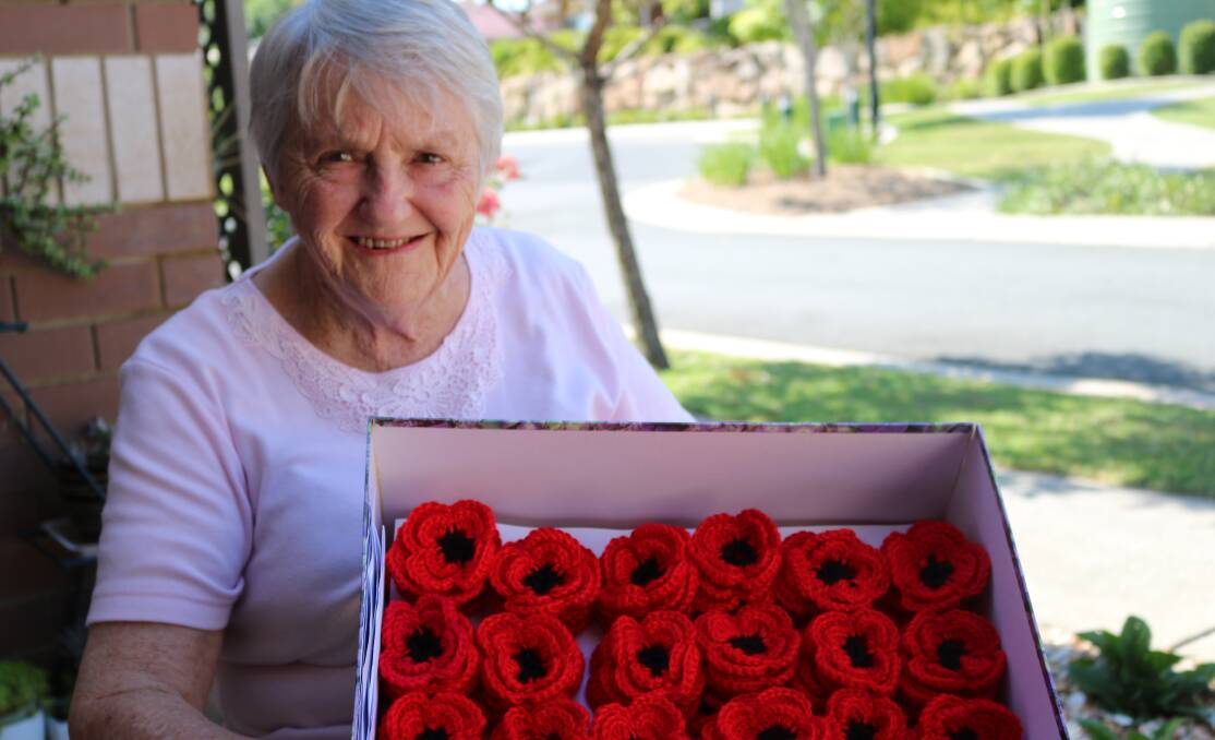 GOING STRONG: Val Rooney has already knitted 560 poppies. Photo: Supplied