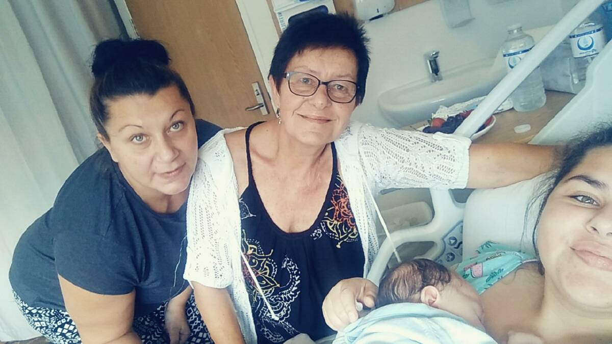 Kyla's mother Kasia Chotkowska, Nan Halina Watchman one month old brother Malakai Chotkowski and Kyla Grimmond at the Gold Coast Private Hospital. Photo: Supplied  