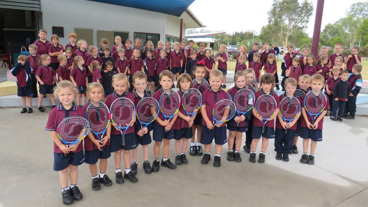 EXCITED: Emmaus College's 90 students received free tennis racquets as part of the ANZ Hot Shots School Partnership program.