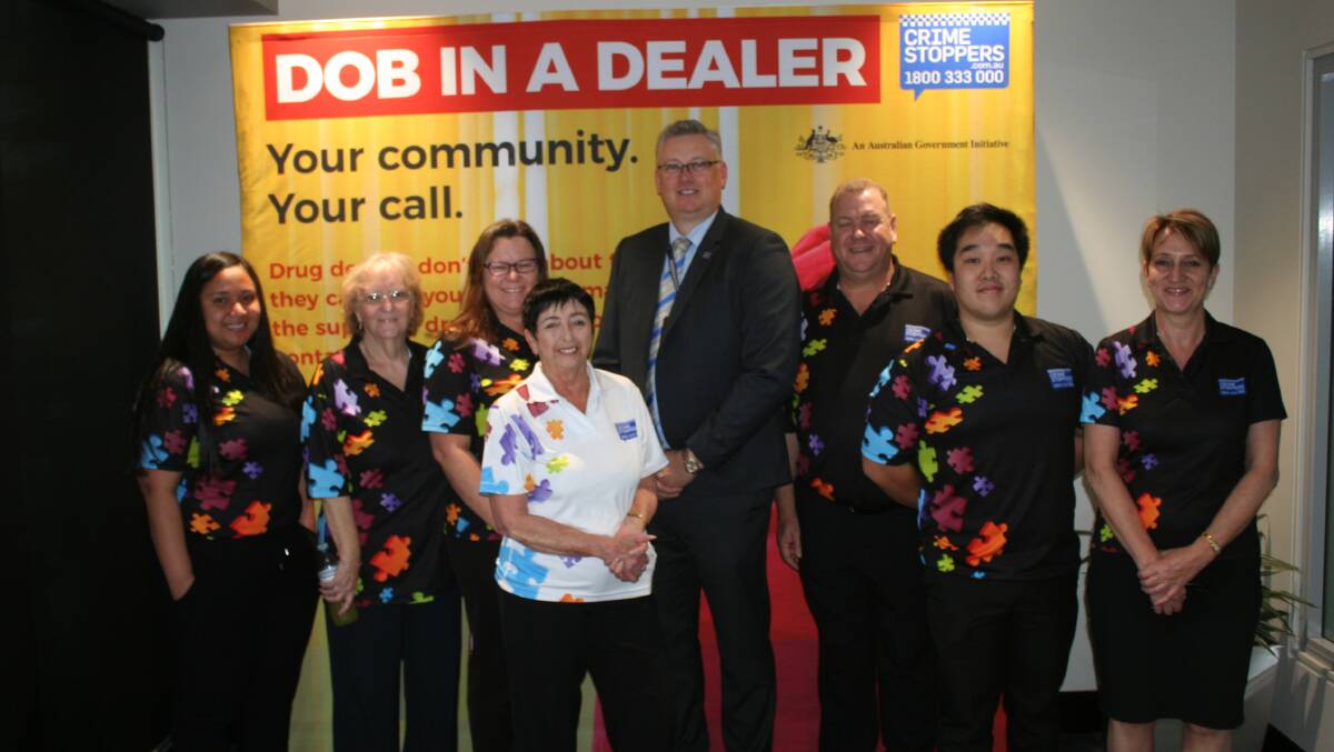 DRUG CRACKDOWN: Geraline Fafai, Lesley Stafford, Melissa Jones, Acting Mayor of Logan City Council Cherie Dalley, Acting Detective Inspector Scott Furlow, Andrew Jones, Andy Nguyen and Helen Kirner at the launch of the Dob in a Dealer campaign on September 25. Photo: Tom Bushnell