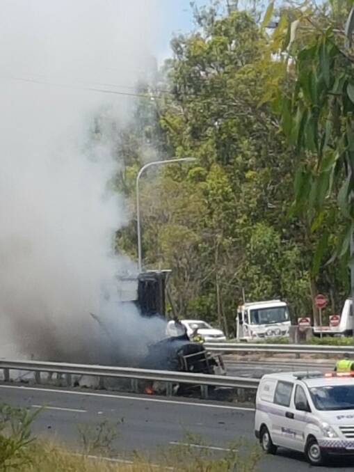 SMOKE: A truck caught on fire on the Mount Lindesay Highway. Photo: Nathan Owens-Place
