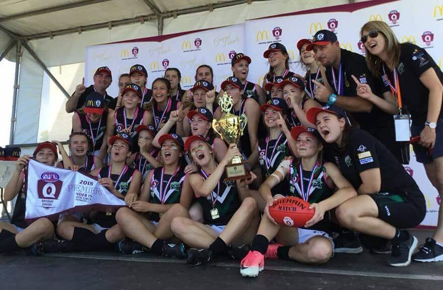 JUBILANT: The under 15 Park Ridge Pirates girls side defeated Victoria Point to win the season premiership.