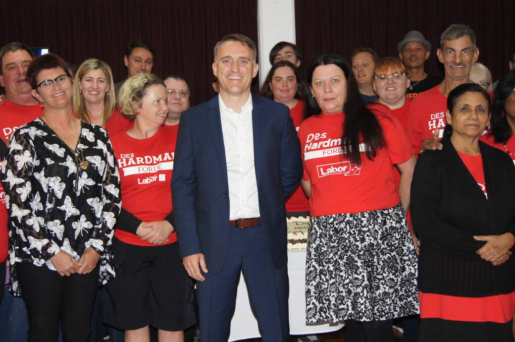 DEFEAT: Labor candidate for Forde Des Hardman with supporters on election night. Photo: Jacob Wilson