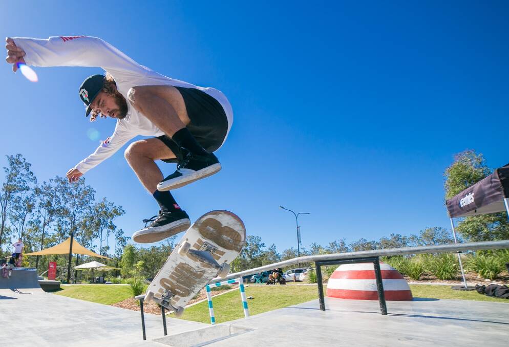 GETTING SOME AIR: Josh Weribone, pro skateboarder and Australian Skateboarding Ambassador for Indigenous Affairs, at Flagstone Skate Park.