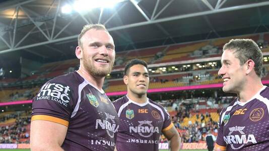 FORWARD TO STAY: Bronco Matt Lodge celebrates with players after a game earlier this year.