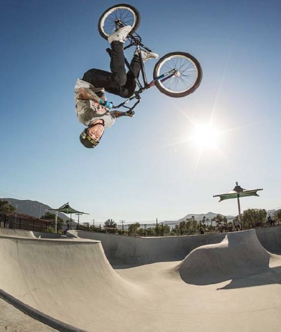 WORK OUT: Logan Martin works out at the Redlands in 2015. He claimed gold in the BMX freestyle on Sunday at the Tokyo Olympics.