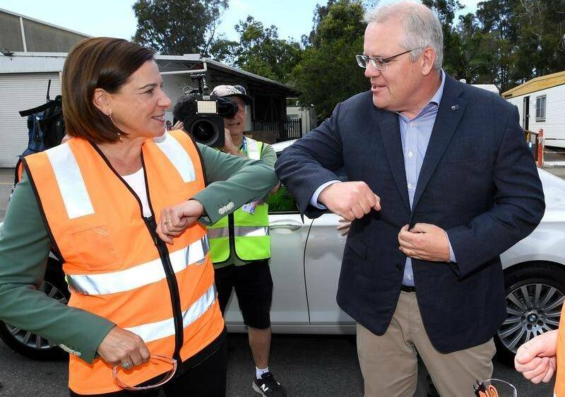 GREETINGS: Opposition leader Deb Frecklington and Prime Minister Scott Morrison in Brisbane.