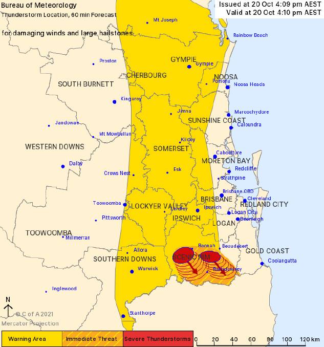 DANGEROUS WEATHER: A severe thunderstorm warning has been issued for parts of the Scenic Rim. Photo: Bureau of Meteorology