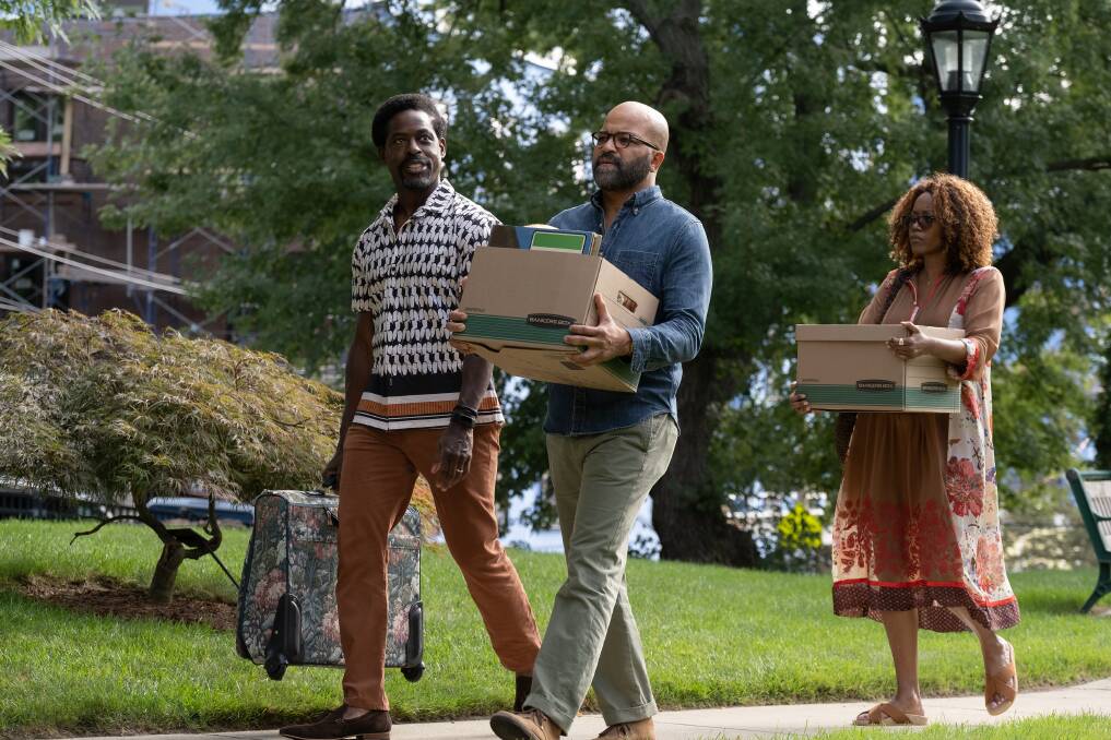 Sterling K Brown, Jeffrey Wright and Erika Alexander in American Fiction. Picture by Prime Video