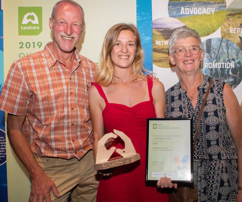 Austcover Young Landcare Leadership Award: Rosalinde Brinkman, of the Gold Coast Catchment Association, with her parents