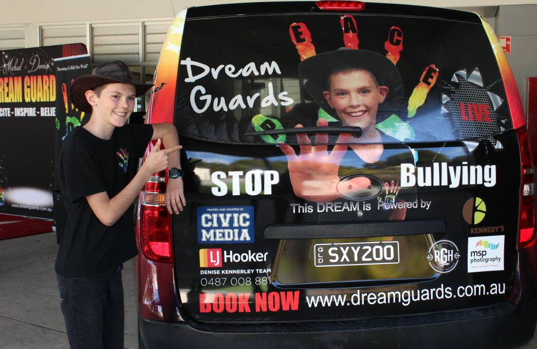 SAMMY: The Scenic Rim student's photo is seen on the back of the new anti-bullying tour van. 