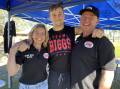 STRONG SUPPORT: Janie Coutts from Freedom Fitness with Dylan Biggs and Mark Rowe from Rowe Auto Electrical. Photos: Larraine Sathicq
