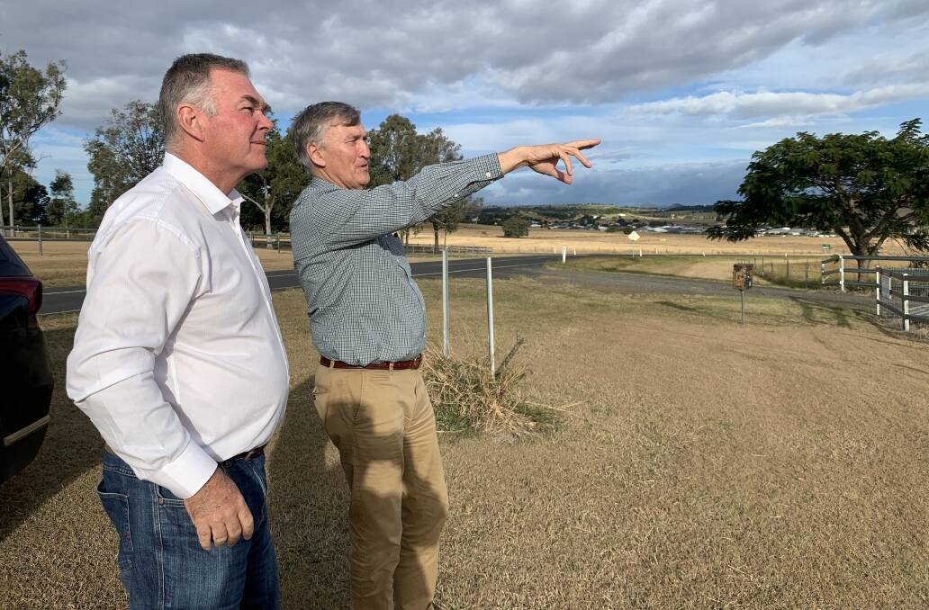 WIN: Scott Stewart and Mayor Christensen during the Minister's visit to the Scenic Rim on Sunday. Photo: Supplied