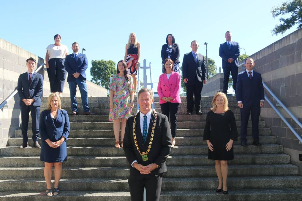 SWORN IN: Councillors led by mayor Darren Power followed social distancing rules at a swearing-in ceremony on Tuesday.
