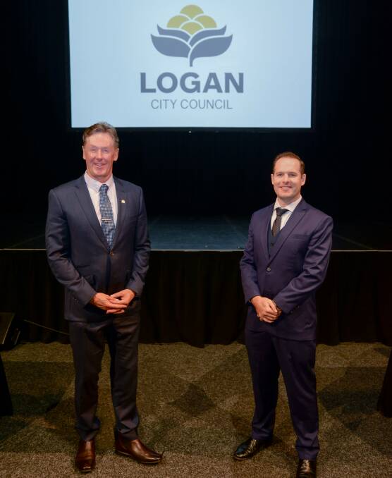AFTER THE VOTE: Mayor Darren Power and Deputy Mayor Jon Raven at today's Logan City Council meeting.