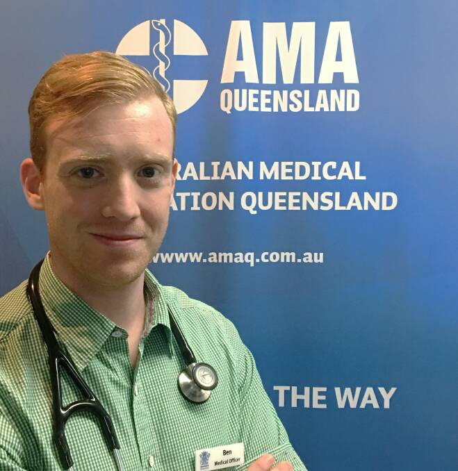 work demands: A program introduced in Queensland hospitals to help junior doctors deal with stress has been a boon to Logan Hospiral intern Ben Cahill.