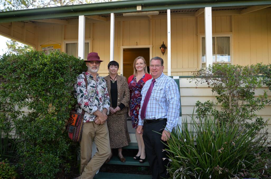 HERITAGE: Local artist, Anton Bruinsma, Deputy Mayor of Logan City Cr Cherie Dalley, Cr Laurie Koranski, and Federal member for Wright Scott Buchholz MP on the steps of Col Ferguson Cottage, Logan Village, at the launch of Logan City Council’s first Public Art and Heritage Trail.
 