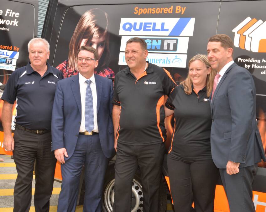 SUPPORT: Peter Warrener, Luke Smith, Louie and Christine Naumovski and Cameron Dick at the official presentation of the decommissioned ambulance. Photo: Supplied