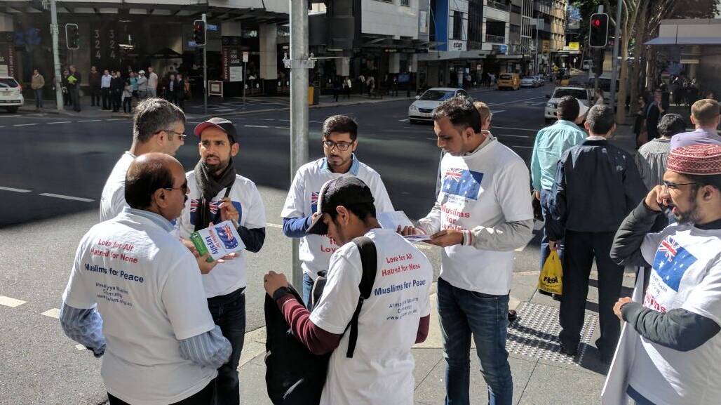 Reaching out: Members of the Ahmadiyya Community took the streets of Brisbane earlier this year to denounce terrorism, extremism and Islamophobia, just as they will do this Sunday.