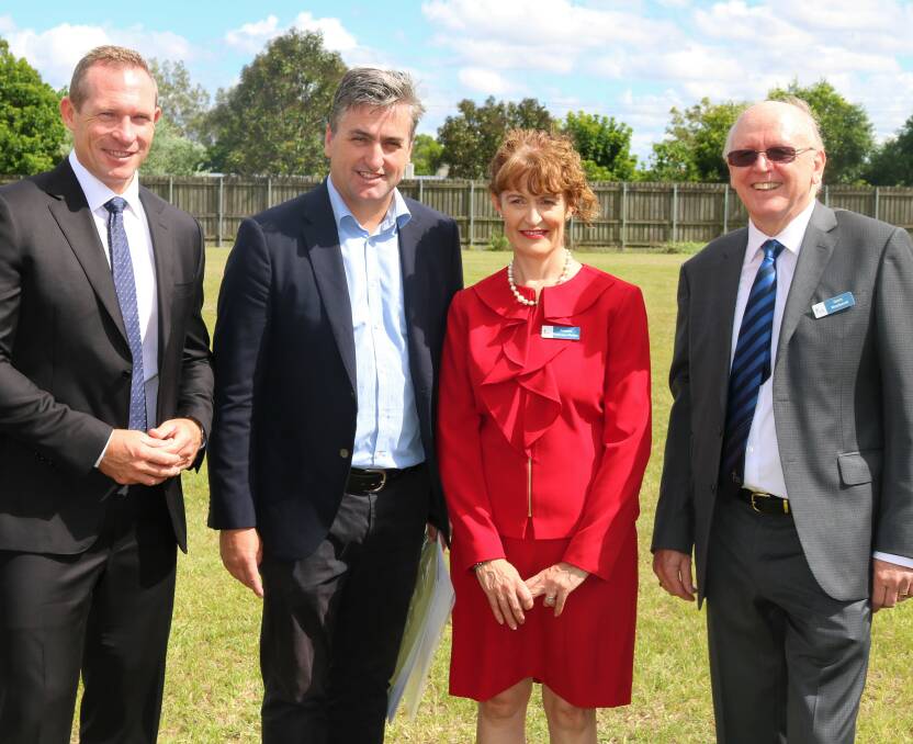 ANNOUNCEMENT: Housing Minister Mick de Brenni, Logan MP Linus Power, with Frances Paterson-Fielder and Gerry Weatherall from Churches of Christ Queensland at the announcement. Photo: Supplied
