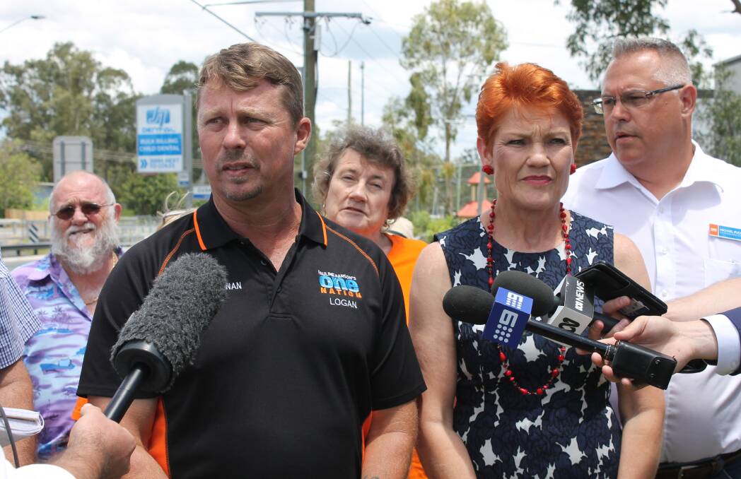 CAMPAIGN TRAIL: Logan One Nation candidate Scott Bannan with One Nation leader Pauline Hanson at Jimboomba. Photo: Cheryl Goodenough