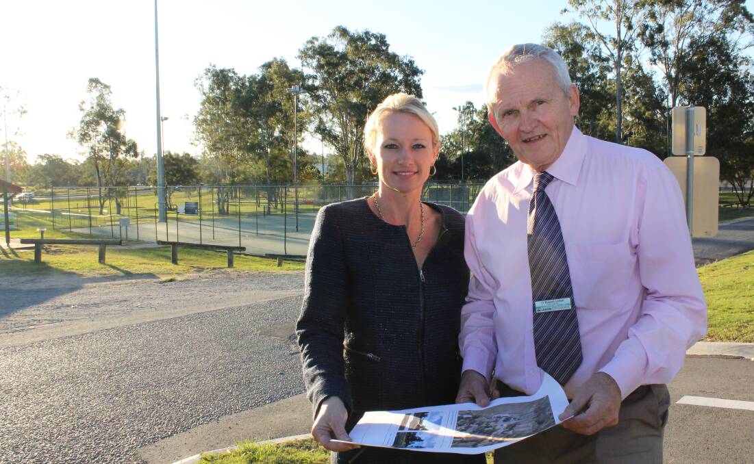 CAMERA INSTALLATIONS: Cr Trevina Schwarz and then deputy mayor Russell Lutton at Jimboomba Park. The councillors discussed the location of CCTV cameras.