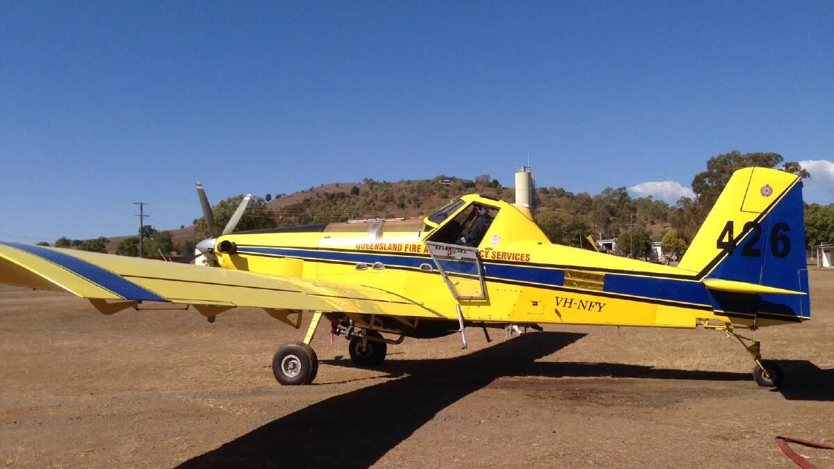 Aerial water bomber on standby at Boonah