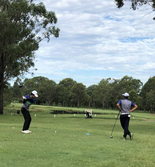 WINNING COMBO:Ultra Namkang tees off the 14th at the Hills GC while teammate Bright Thongsom watches on. Picture: Supplied. 