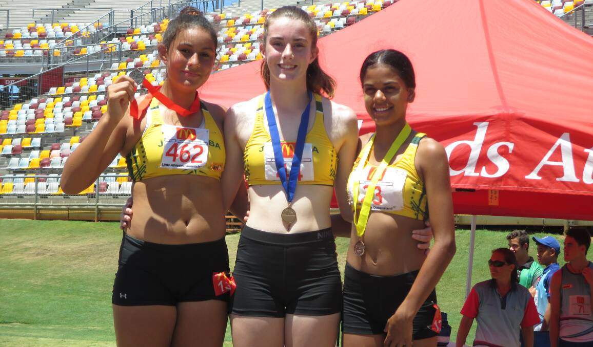 Felila Kia, Jesica Draper and Tiarna Isua were medallists in the under 13 girls 200-metre hurdles.