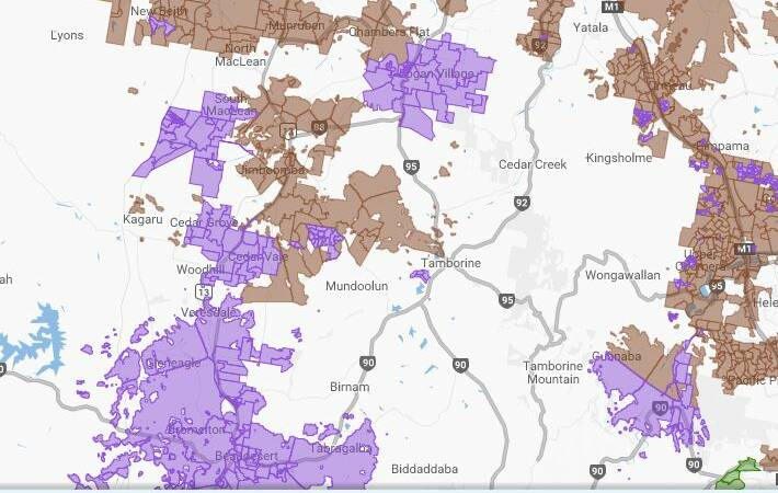 MOVING FORWARD: NBN Co Limited provided a map indicating the "switched on" areas, which are shaded purple, and the areas still "under construction", which are shaded brown. Photo: Supplied
