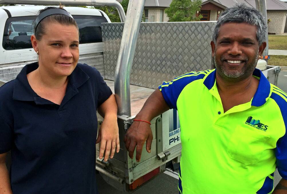 EMPLOYMENT: AES Building and Maintence Solutions cleaner Karina Cusbert and her new employer, Rohan Prasad. Photo: Louise Starkey