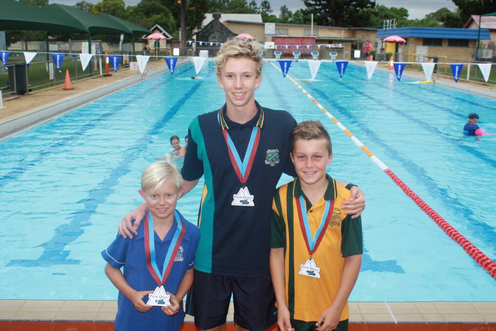 St Mary’s Catholic School student Lucas Dansey, Beaudesert State High School student Kaleb Browne and Jimboomba State School student Ryan Sutcliffe are going to regionals after competing at the Pacific District Swimming Trials.