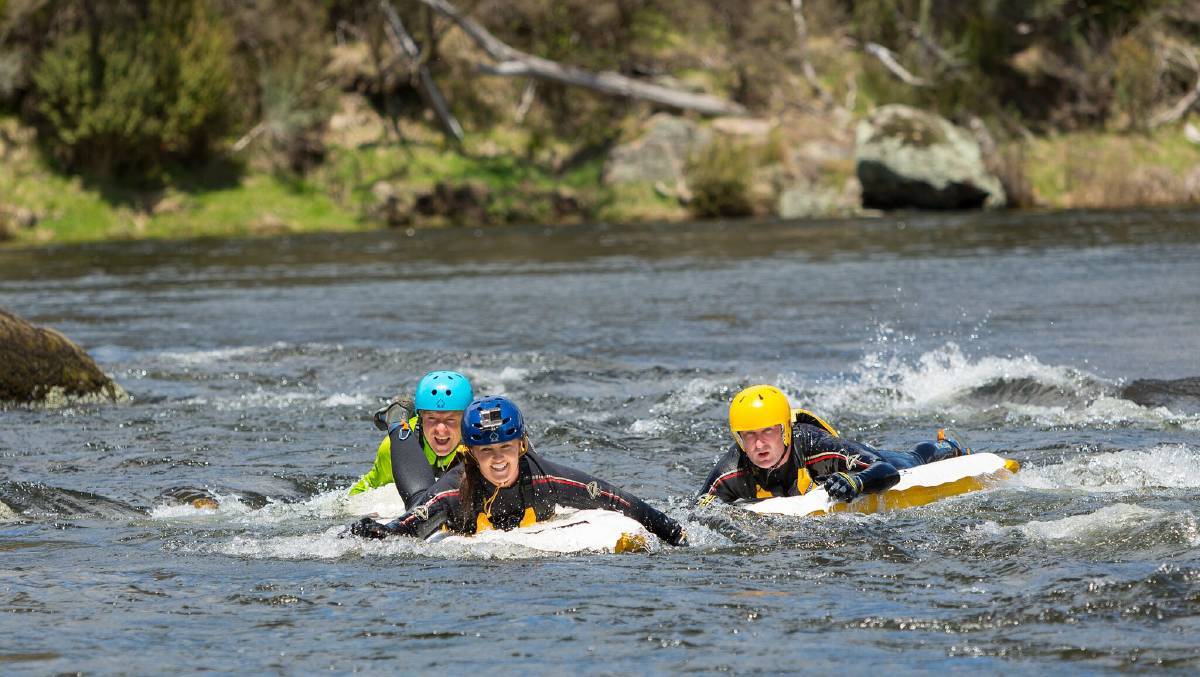 River sledding on the Thredbo River. Picture: Lake Crackenback Resort & Spa River sledding on the Thredbo River. Picture: Lake Crackenback Resort & Spa