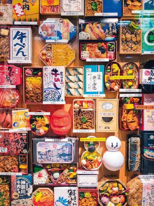 JAPAN, TOKYO – APR 18, 2019 : Bento box Japanese food Shop display in Tokyo station Ekiben Japan culture JAPAN, TOKYO – APR 18, 2019 : Bento box Japanese food Shop display in Tokyo station Ekiben Japan culture