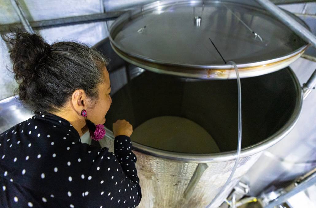 Winemaker Paola Cabezas checks the product at Robert Channon Wines.