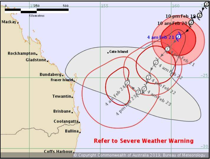 CYCLONE: Tracking maps prepared by the Bureau of Meteorology of Cyclone Oma's forecast approach towards Queensland's coast. Photo: Bureau of Meteorology