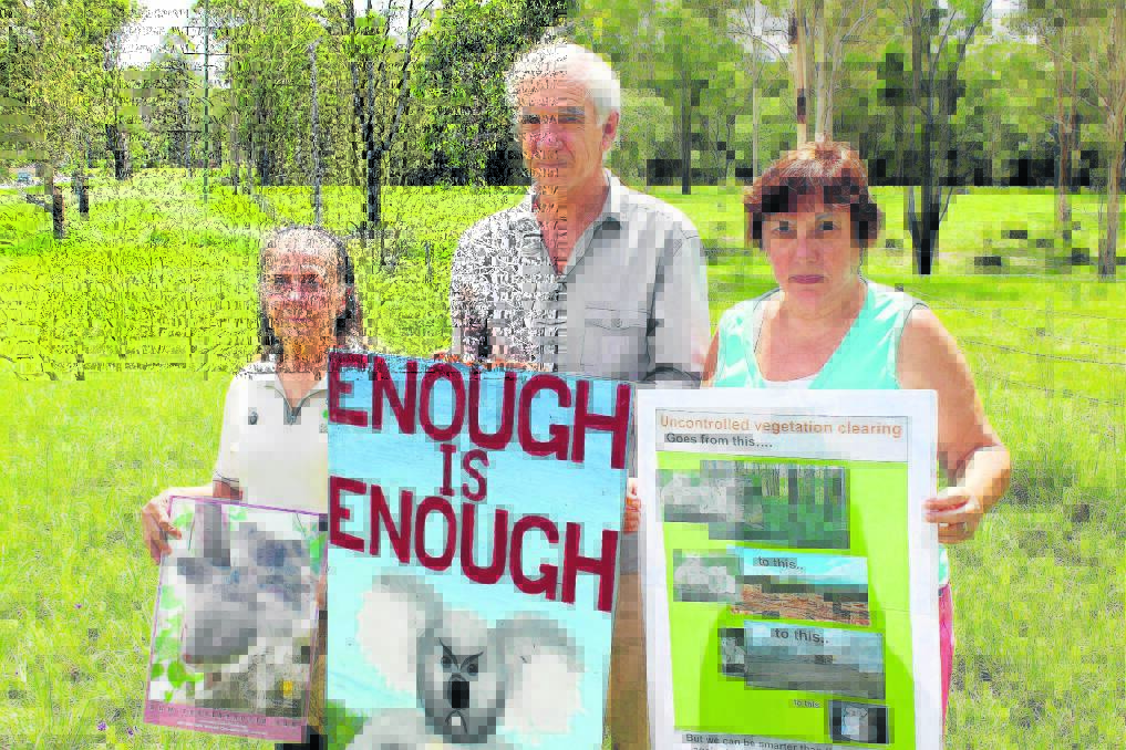 Logan and Albert Conservation Association vice president Kathy Faldt, spokesman Barry Fitzpatrick and Camp Cable Road resident Deb Gilbert are calling for stronger protections for the region's koala habitat.