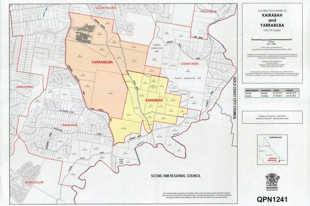 A map showing the boundaries of the new suburb Kairabah.