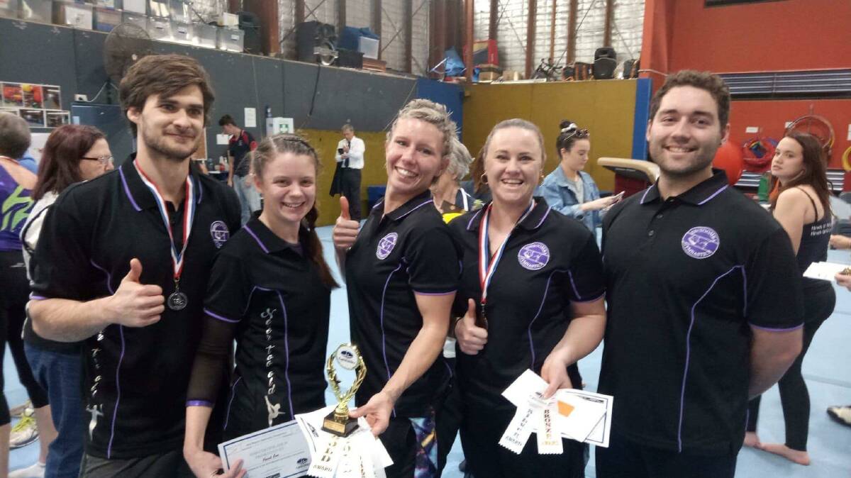 WINNERS: Joel Wiggins, Hannah Rose, Jodie Rybarczyk, Jessica Shaw and Rhys Douglas. Photo: Jimboomba Gymnastics Club.