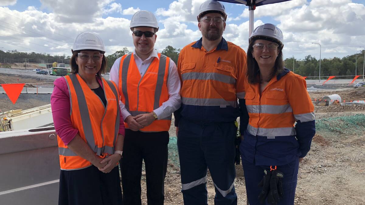 Algester MP Leeanne Enoch, Stretton MP Duncan Pegg, project manager Andy Richardson and Transurban Queensland's group executive Sue Johnson..
