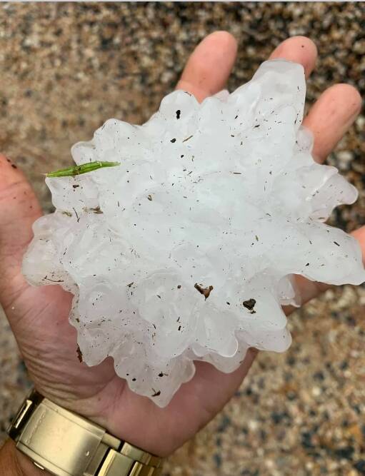 Huge: Hail smashed parts of the region this afternoon as severe storms swept over.
