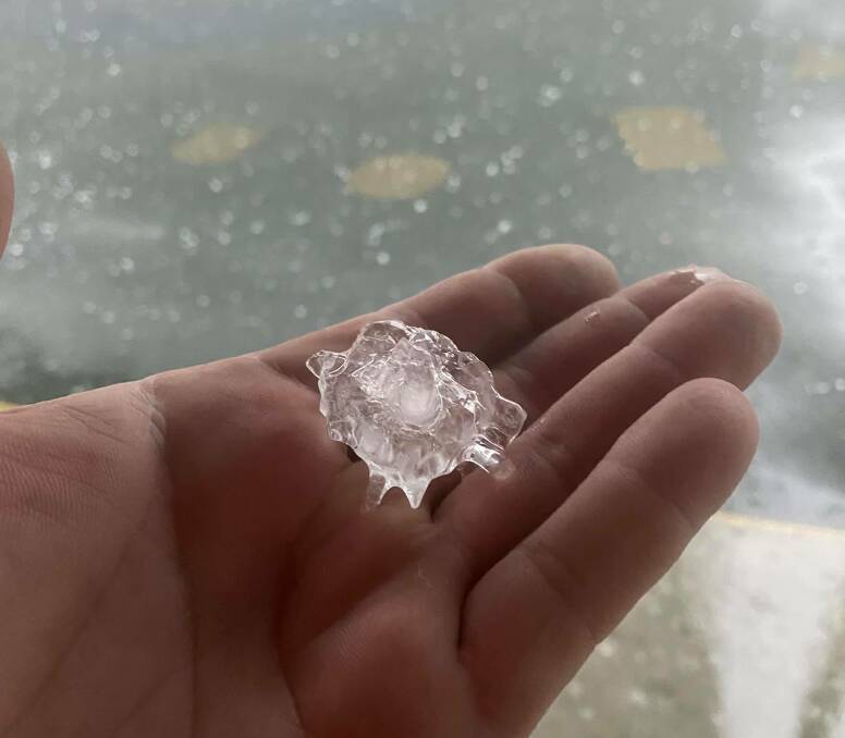 Damaging: A hailstone which fell at Flagstone this afternoon.
