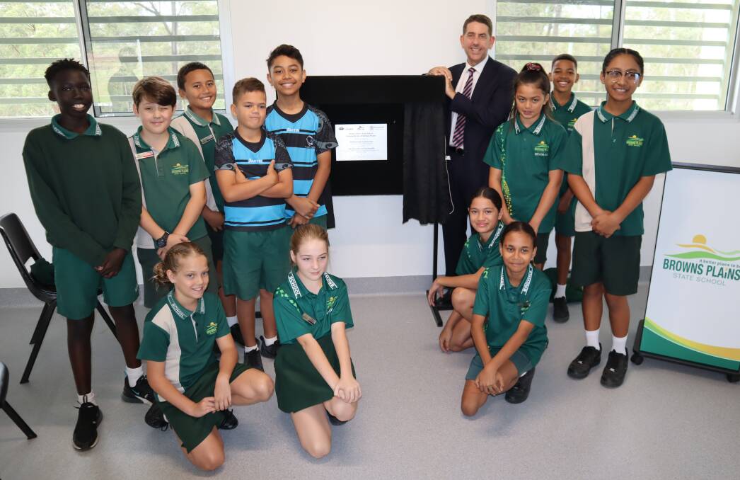 OFFICIAL: Browns Plains State High School sports captains and students open the new changerooms with Treasurer Cameron Dick.