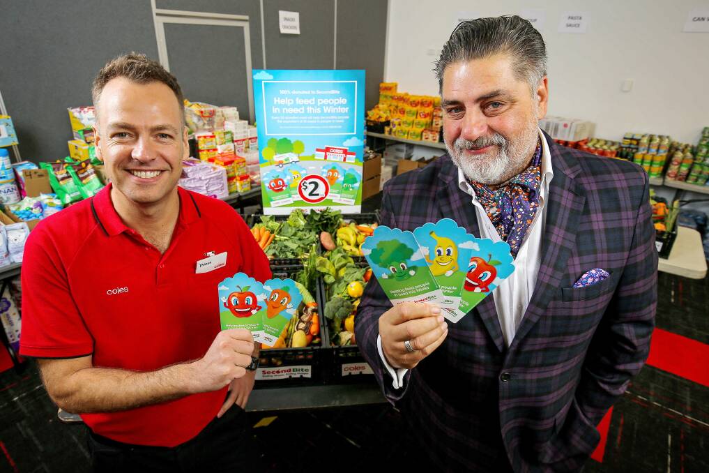 Feeding the hungry: Coles' chief property and export officer, Thinus Keeve, and celebrity chef Matt Preston, launch the SecondBite campaign.