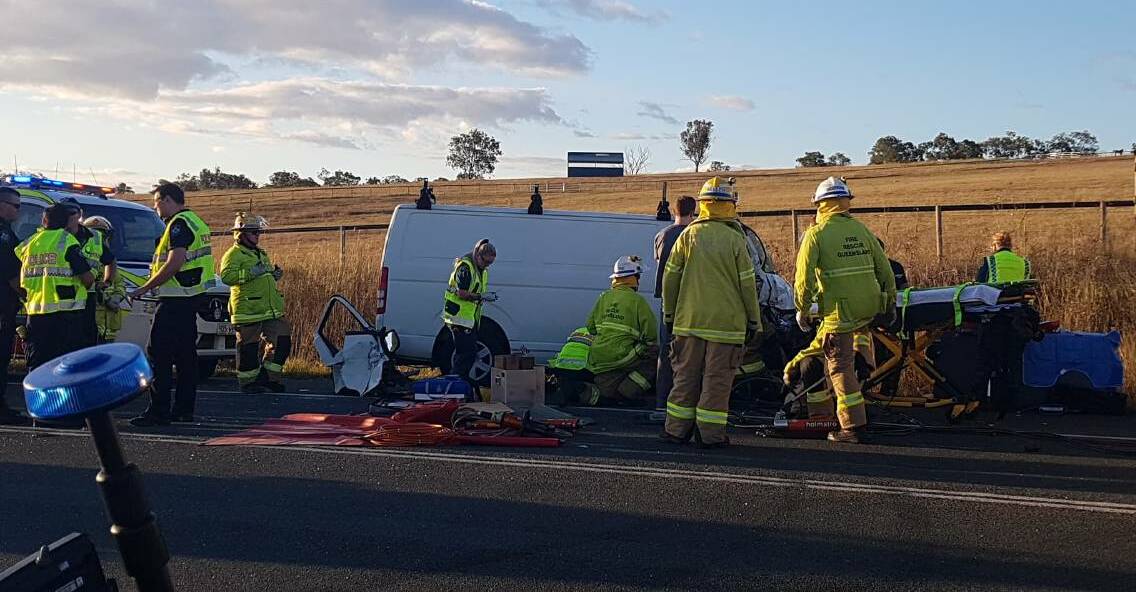 Smash: A man was seriously hurt in an accident outside the V Hotel at Veresdale last week. Eight lives were lost across the state in 72 hours on the weekend. Photo: Matt McLennan