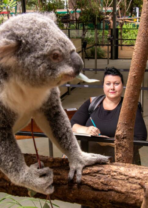 Up close with subjects: Artist Ronelle Reid is undertaking a residency at Currumbin Wildlife Sanctuary..